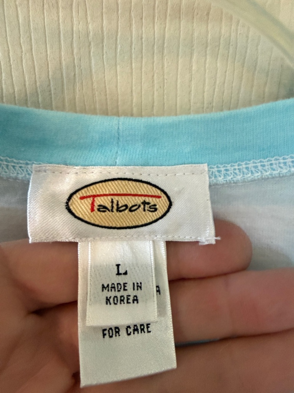 Talbots Aqua and White Striped Pocket Tee - Picture 3 of 4